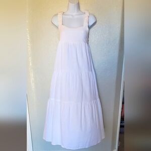 Hunter & Brown White Linen Blend Sleeveless Tiered Midi Summer  Dress Size Small
